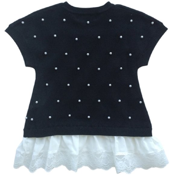 Monnalisa Little Girl Sweater With Pearls Black - Picture 2 of 2